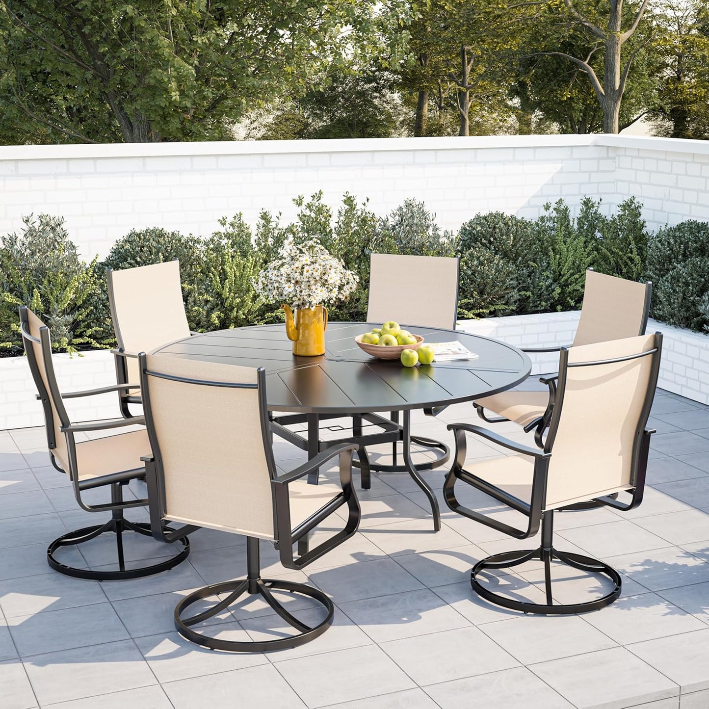 Amopatio Outdoor Patio Swivel Dining Chairs Set of 6, 360° Swivel Outdoor Chairs, All Weather Outdoor Swivel Chairs with Textilene Mesh and Rust-Proof Steel Frame, for Backyard, Garden & Porch, Beige