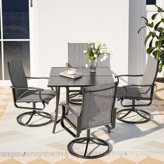 Amopatio Outdoor Patio Swivel Dining Chairs Set of 4, 360° Swivel Outdoor Chairs, All Weather Outdoor Swivel Chairs with Textilene Mesh and Rust-Proof Steel Frame, for Backyard & Porch,Grayish White