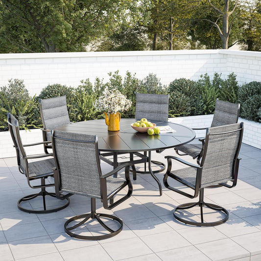 Amopatio Outdoor Patio Swivel Dining Chairs Set of 6, 360° Swivel Patio Chairs, All Weather Outdoor Swivel Chairs with Textilene Mesh and Rust-Proof Steel Frame, for Backyard & Porch, Dark Gray