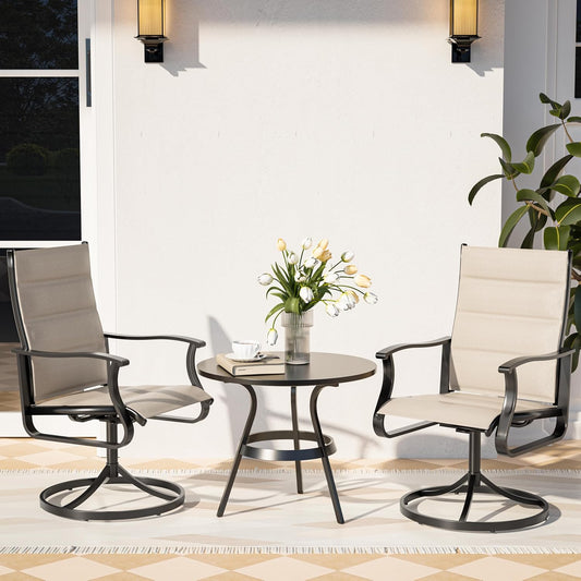 Amopatio Outdoor Patio Swivel Dining Chairs Set of 2, 360° Swivel Patio Chairs, All Weather Outdoor Swivel Chairs with Textilene Mesh and Rust-Proof Steel Frame, for Backyard & Porch, Beige