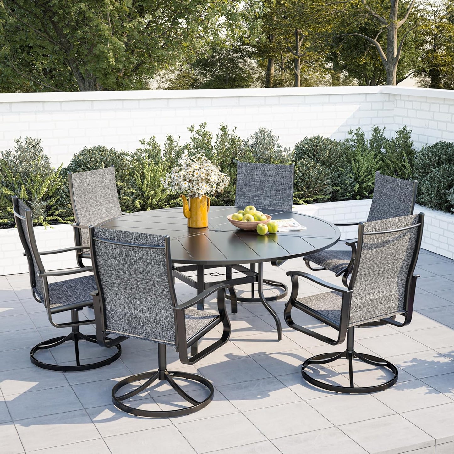 Amopatio Outdoor Patio Swivel Dining Chairs Set of 6, 360° Swivel Outdoor Chairs, All Weather Outdoor Swivel Chairs with Textilene Mesh and Rust-Proof Steel Frame, for Backyard, Porch, Dark Gray