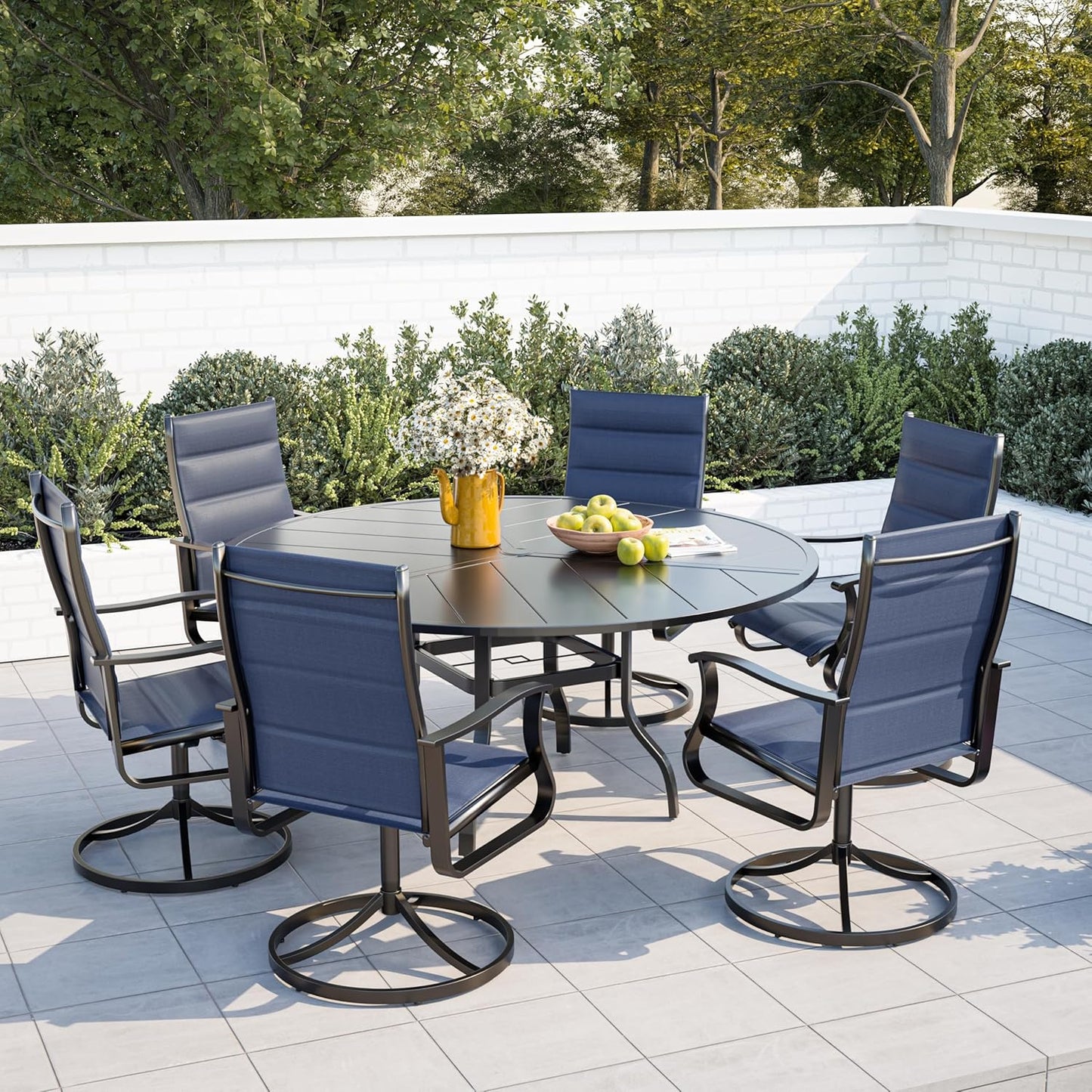 Amopatio Outdoor Patio Swivel Dining Chairs Set of 6, 360° Swivel Patio Chairs, All Weather Outdoor Swivel Chairs with Textilene Mesh and Rust-Proof Steel Frame, for Backyard & Porch, Navy Blue