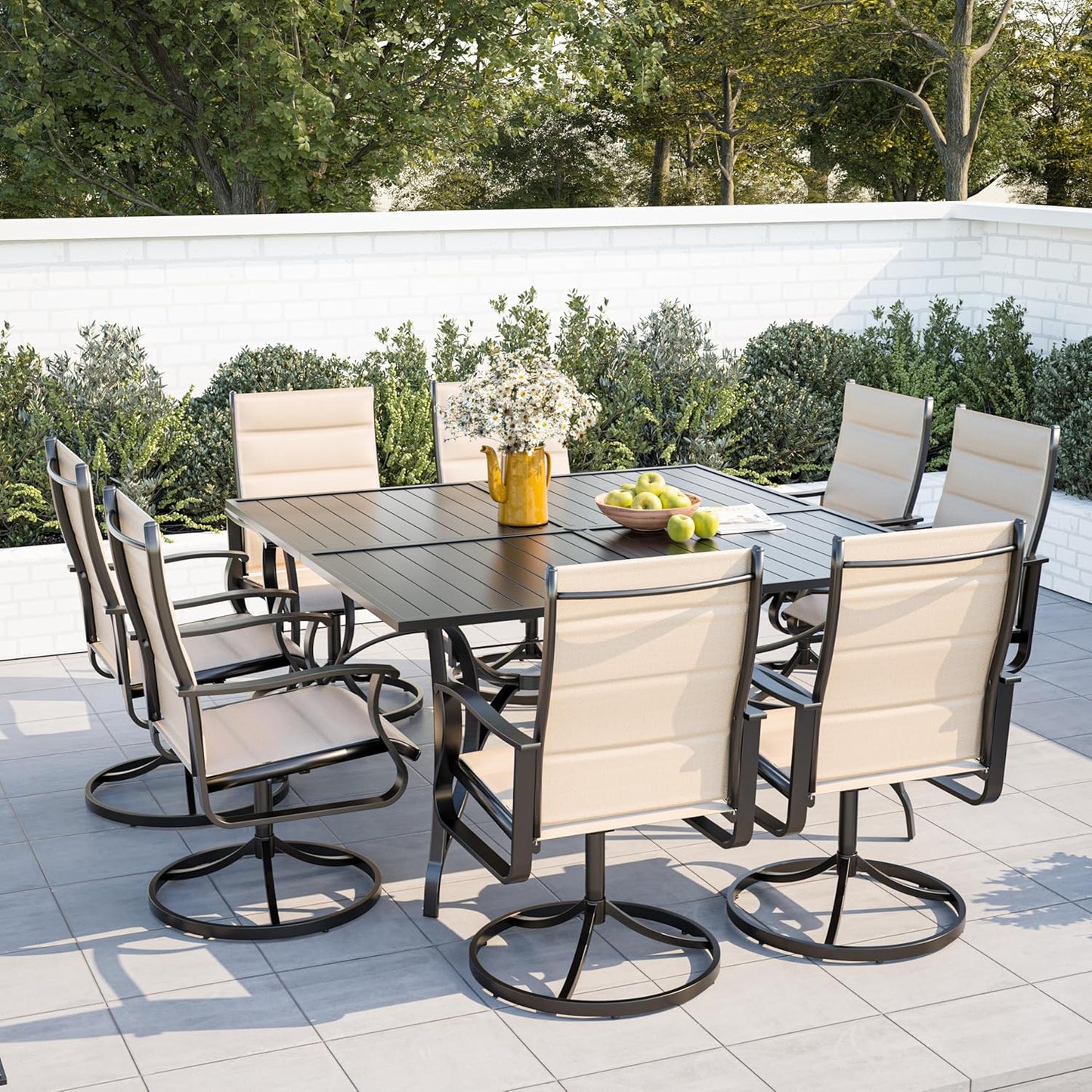 Amopatio Outdoor Patio Swivel Dining Chairs Set of 8, 360° Swivel Patio Chairs, All Weather Outdoor Swivel Chairs with Textilene Mesh and Rust-Proof Steel Frame, for Backyard & Porch, Beige