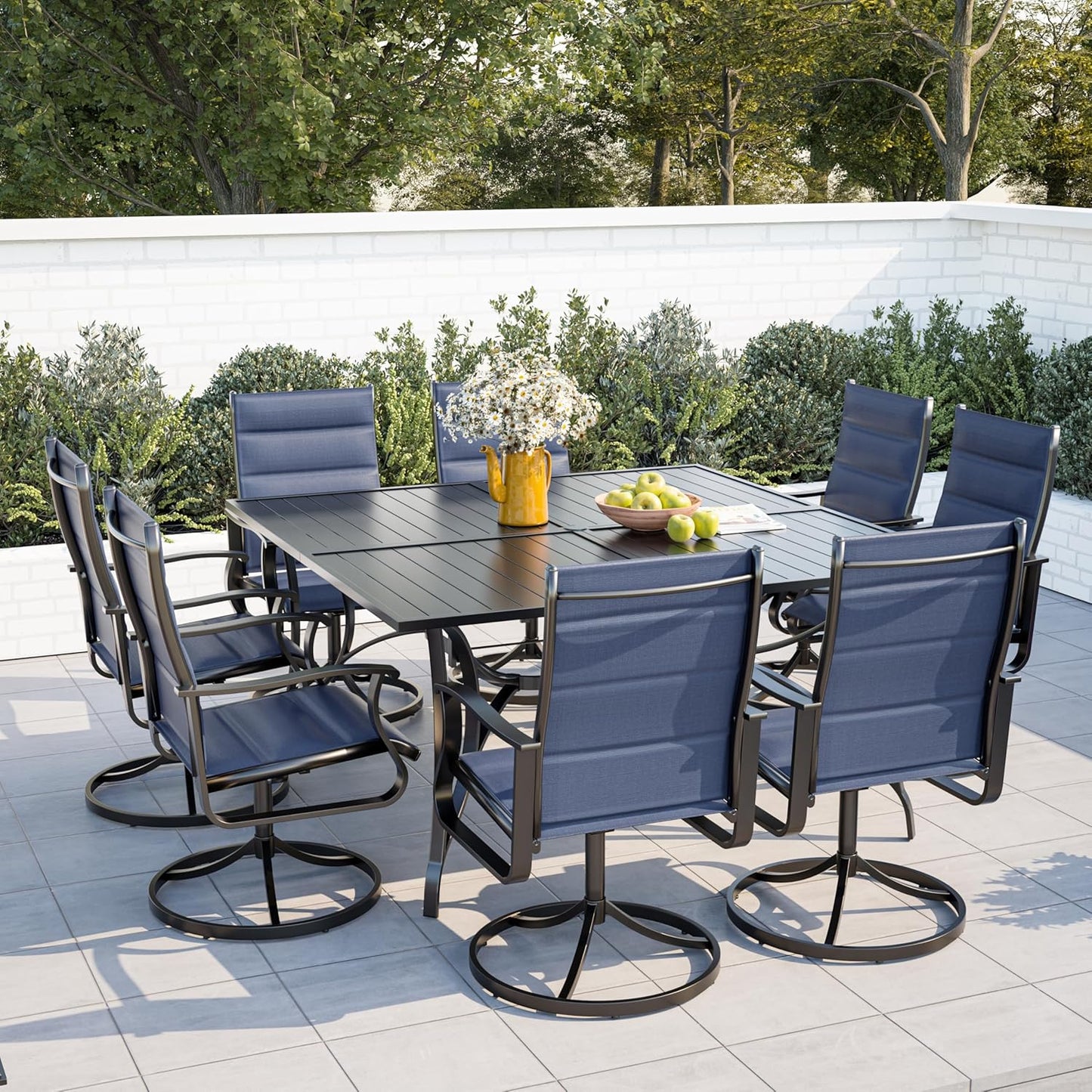 Amopatio Outdoor Patio Swivel Dining Chairs Set of 8, 360° Swivel Patio Chairs, All Weather Outdoor Swivel Chairs with Textilene Mesh and Rust-Proof Steel Frame, for Backyard & Porch, Navy Blue