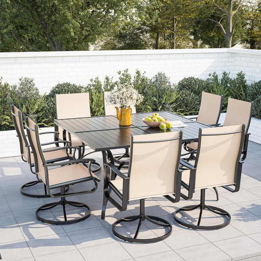 Amopatio Outdoor Patio Swivel Dining Chairs Set of 8, 360° Swivel Outdoor Chairs, All Weather Outdoor Swivel Chairs with Textilene Mesh and Rust-Proof Steel Frame, for Backyard, Garden & Porch, Beige
