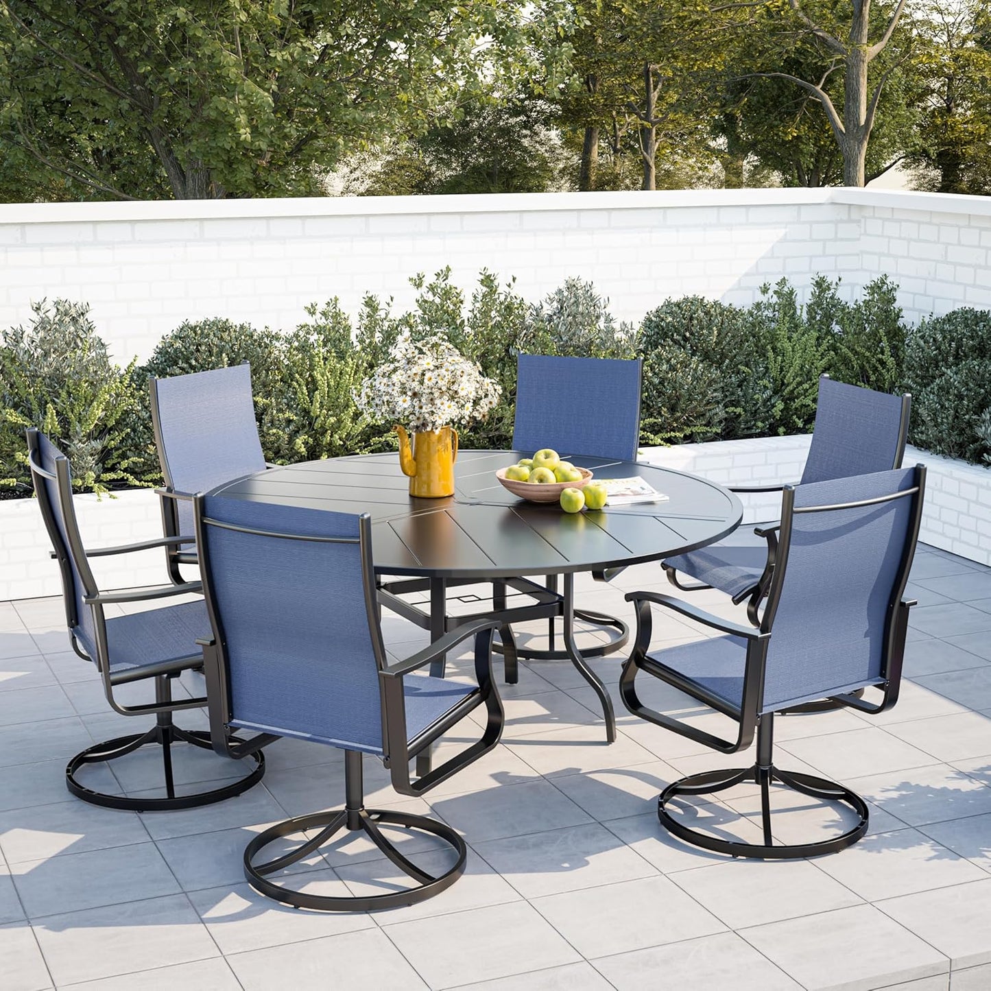 Amopatio Outdoor Patio Swivel Dining Chairs Set of 6, 360° Swivel Outdoor Chairs, All Weather Outdoor Swivel Chairs with Textilene Mesh and Rust-Proof Steel Frame, for Backyard & Porch, Navy Blue