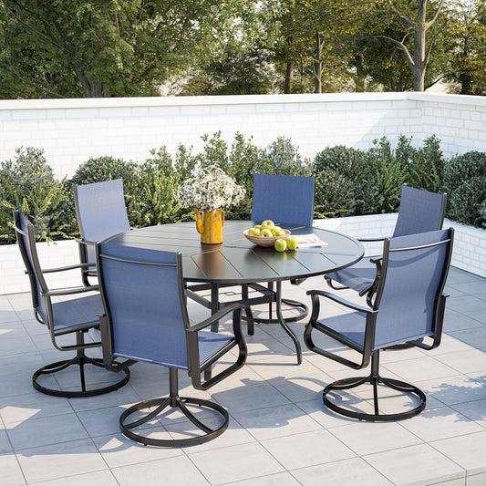 Amopatio Outdoor Patio Swivel Dining Chairs Set of 6, 360° Swivel Outdoor Chairs, All Weather Outdoor Swivel Chairs with Textilene Mesh and Rust-Proof Steel Frame, for Backyard & Porch, Navy Blue