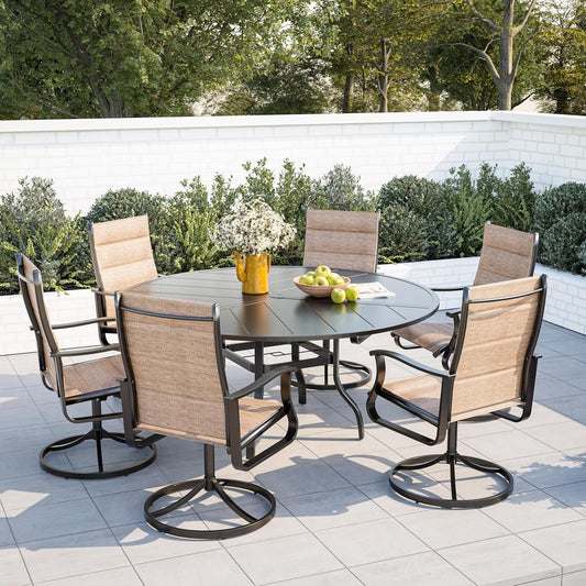 Amopatio Outdoor Patio Swivel Dining Chairs Set of 6, 360° Swivel Patio Chairs, All Weather Outdoor Swivel Chairs with Textilene Mesh and Rust-Proof Steel Frame, for Backyard & Porch, Brown