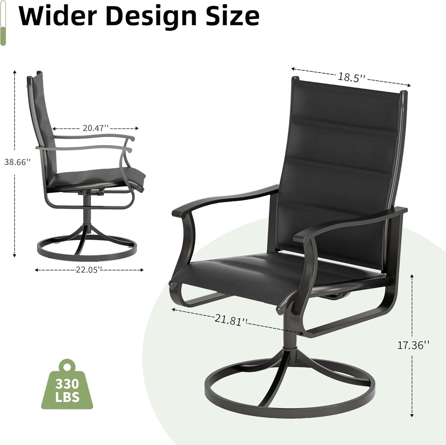 Amopatio Outdoor Patio Swivel Dining Chairs Set of 6, 360° Swivel Patio Chairs, All Weather Outdoor Swivel Chairs with Textilene Mesh and Rust-Proof Steel Frame, for Backyard & Porch, Black