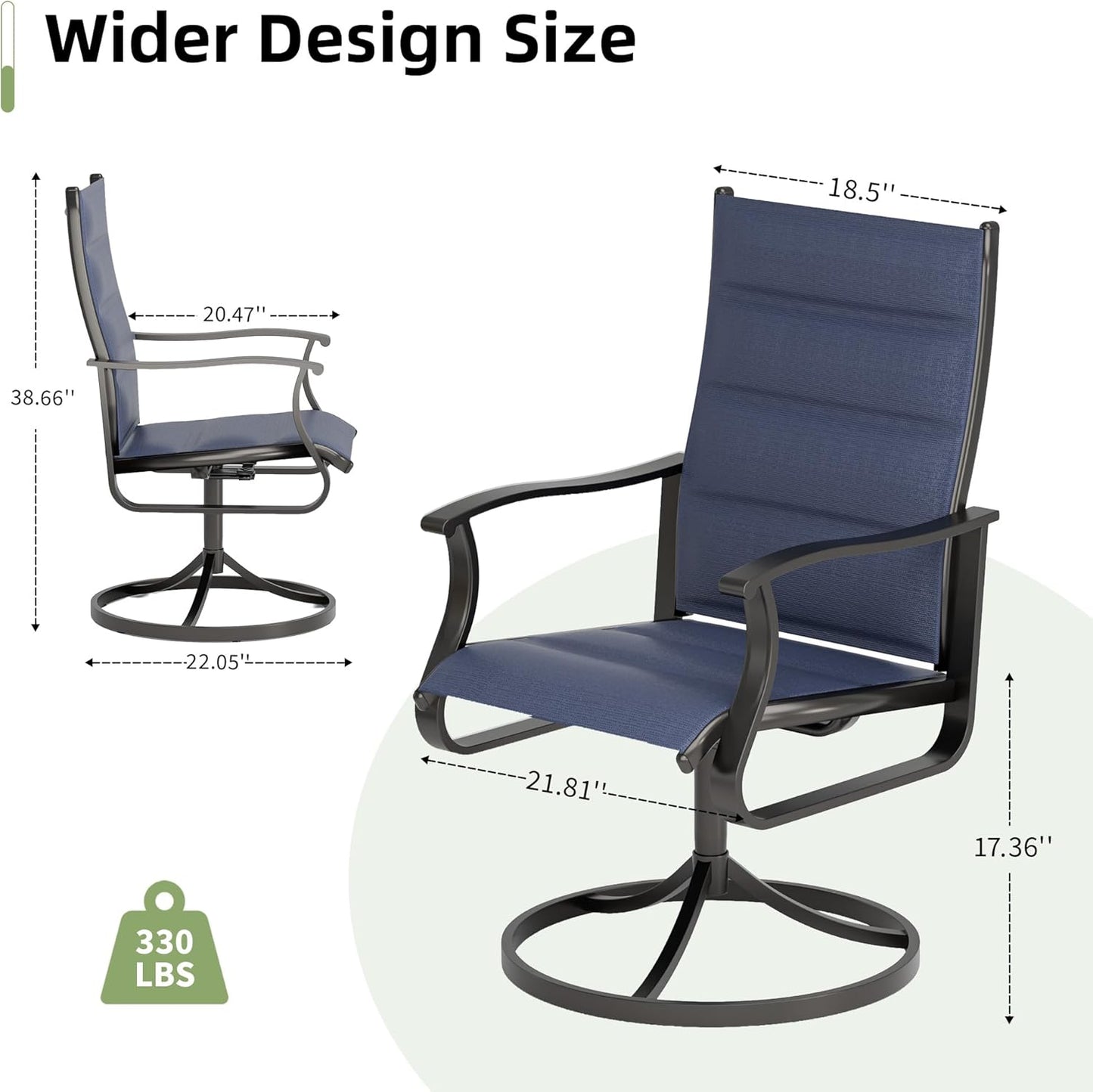 Amopatio Outdoor Patio Swivel Dining Chairs Set of 2, 360° Swivel Patio Chairs, All Weather Outdoor Swivel Chairs with Textilene Mesh and Rust-Proof Steel Frame, for Backyard & Porch, Navy Blue