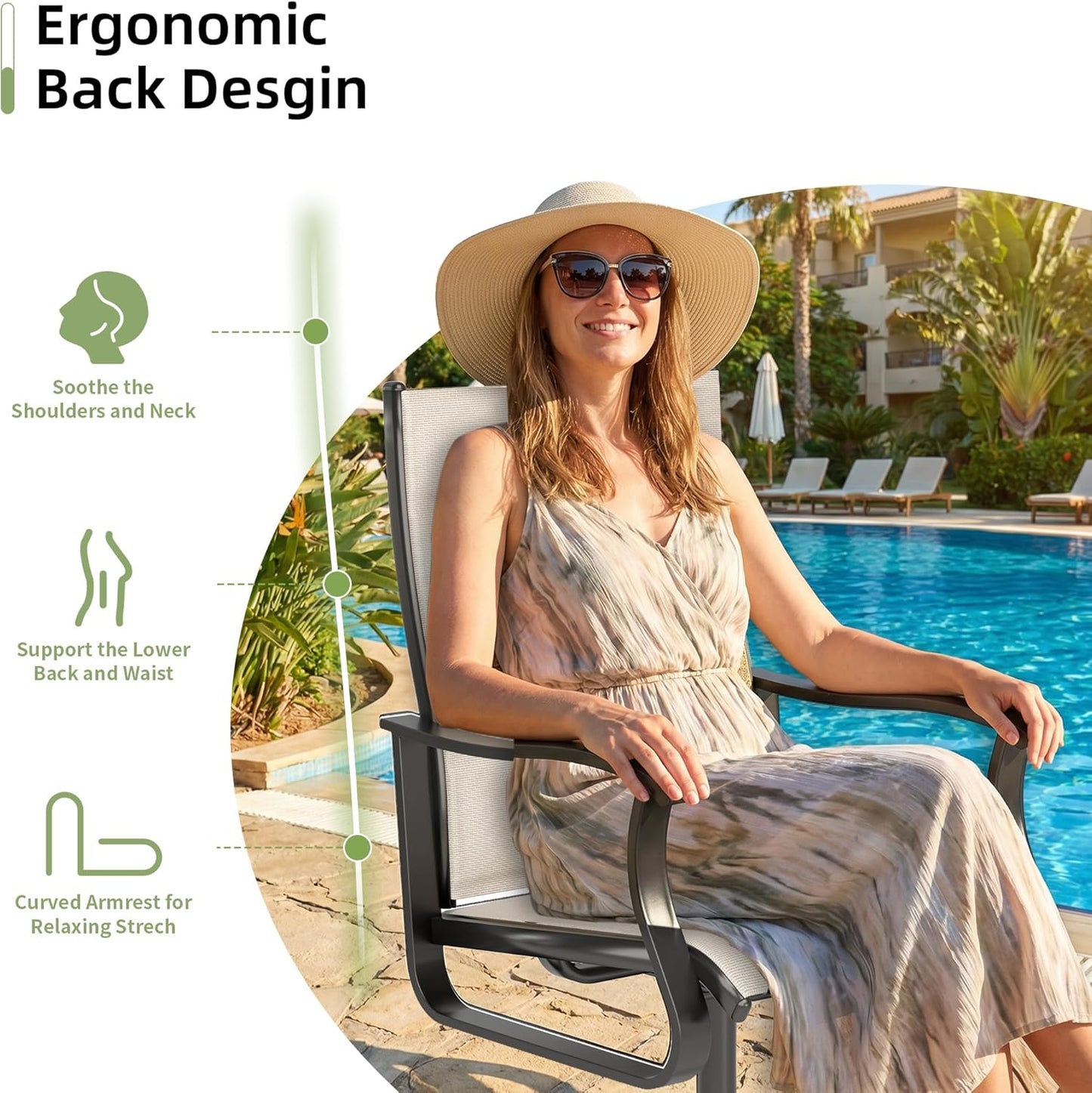 Amopatio Outdoor Patio Swivel Dining Chairs Set of 4, 360° Swivel Patio Chairs, All Weather Outdoor Swivel Chairs with Textilene Mesh and Rust-Proof Steel Frame, for Backyard & Porch, Beige