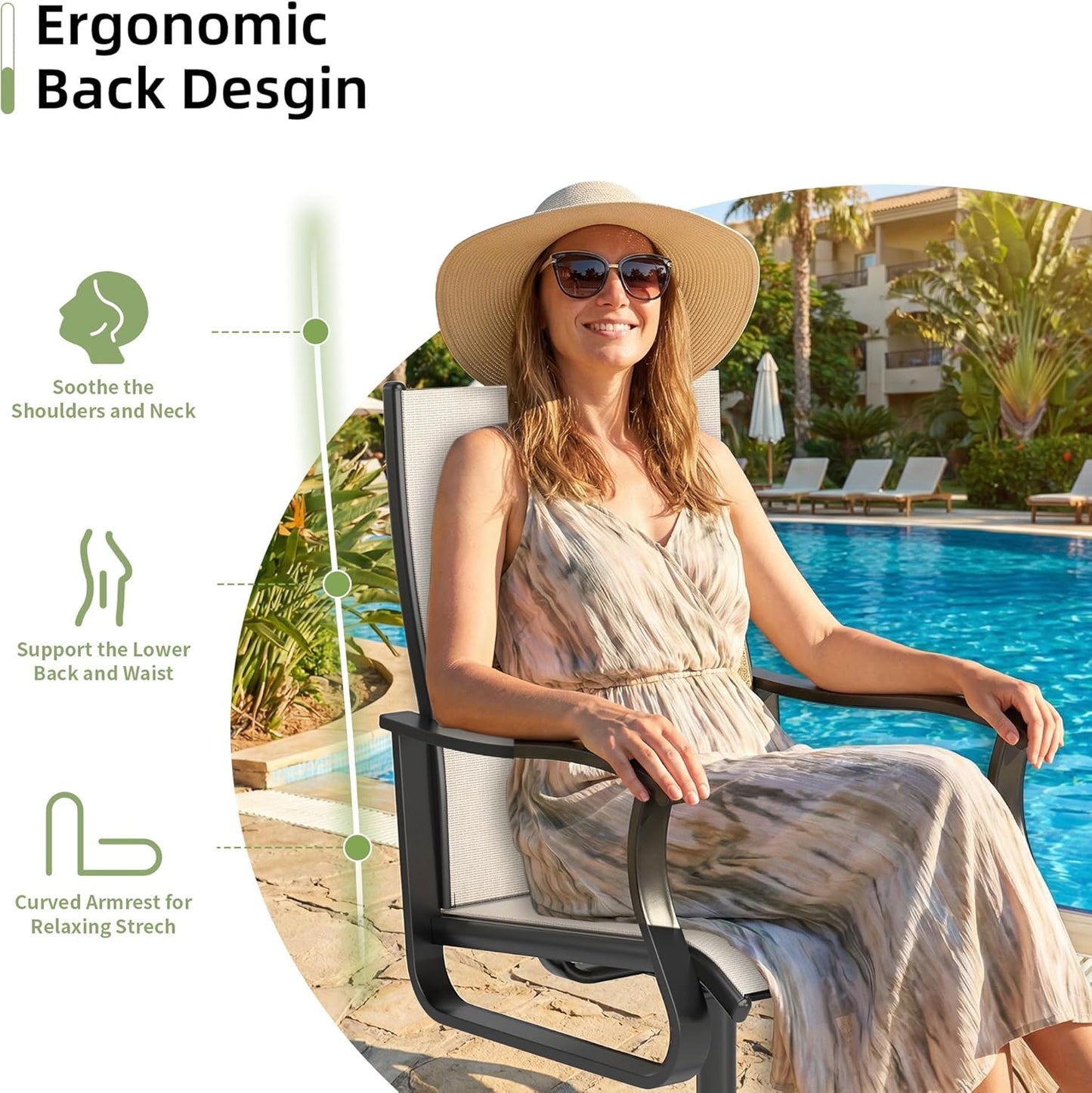 Amopatio Outdoor Patio Swivel Dining Chairs Set of 8, 360° Swivel Outdoor Chairs, All Weather Outdoor Swivel Chairs with Textilene Mesh and Rust-Proof Steel Frame, for Backyard, Garden & Porch, Beige