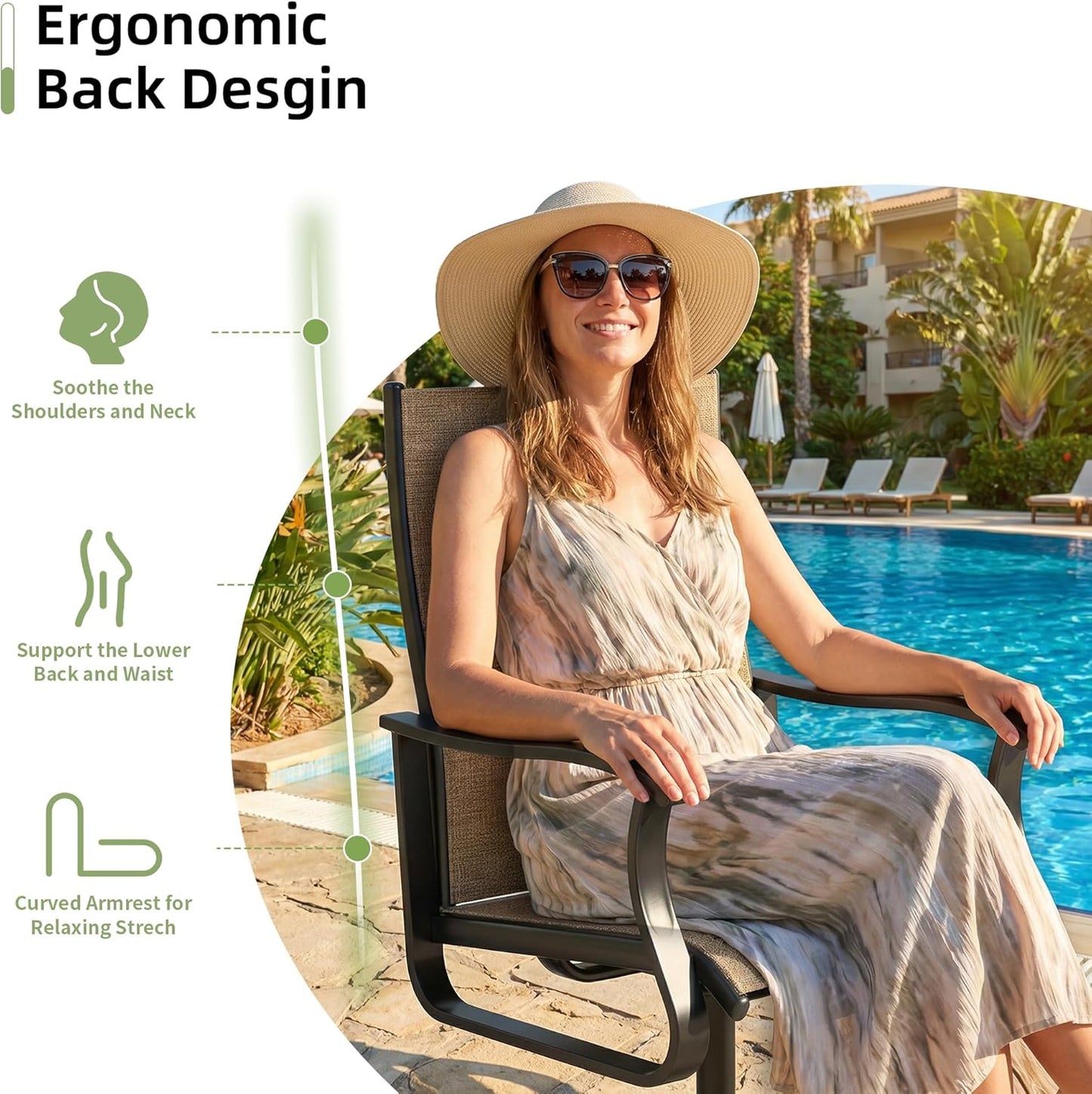 Amopatio Outdoor Patio Swivel Dining Chairs Set of 6, 360° Swivel Outdoor Chairs, All Weather Outdoor Swivel Chairs with Textilene Mesh and Rust-Proof Steel Frame, for Backyard, Garden & Porch,Brown