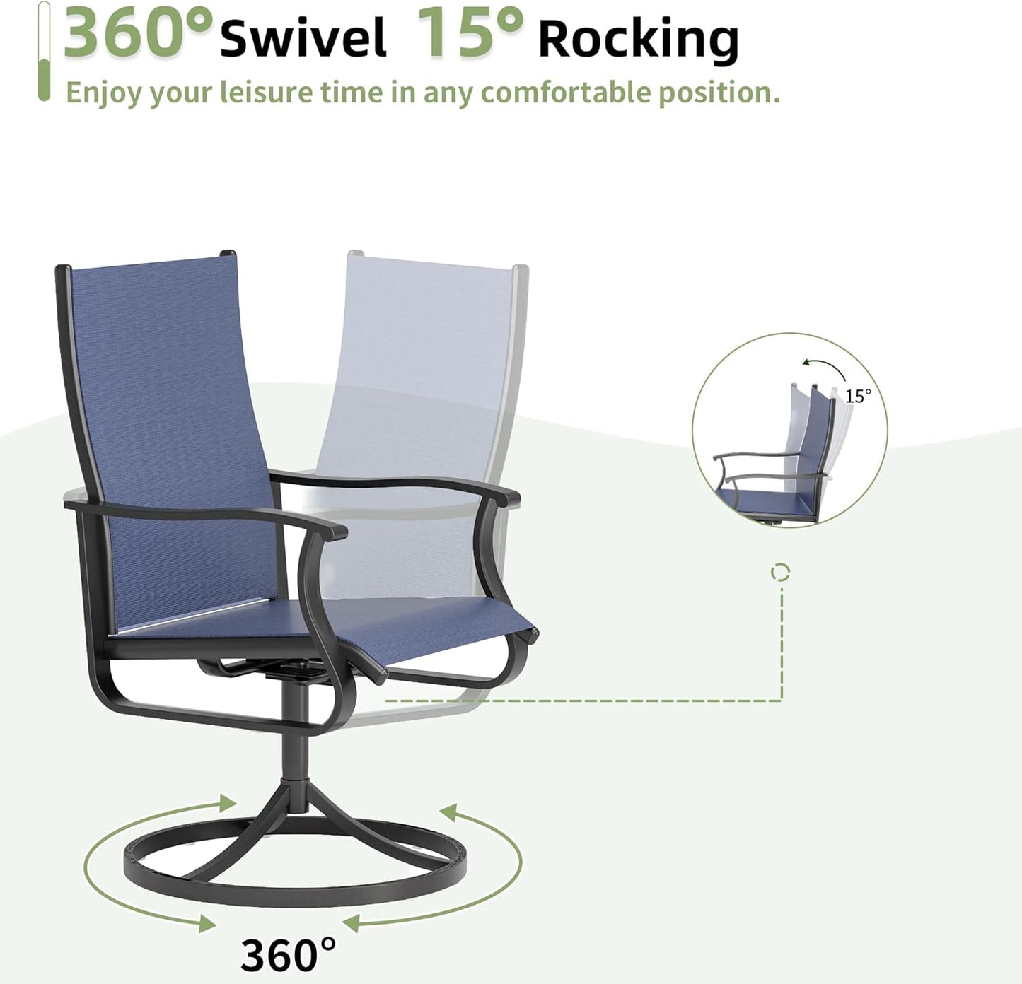 Amopatio Outdoor Patio Swivel Dining Chairs Set of 2, 360° Swivel Outdoor Chairs, All Weather Outdoor Swivel Chairs with Textilene Mesh and Rust-Proof Steel Frame, for Backyard & Porch, Navy Blue