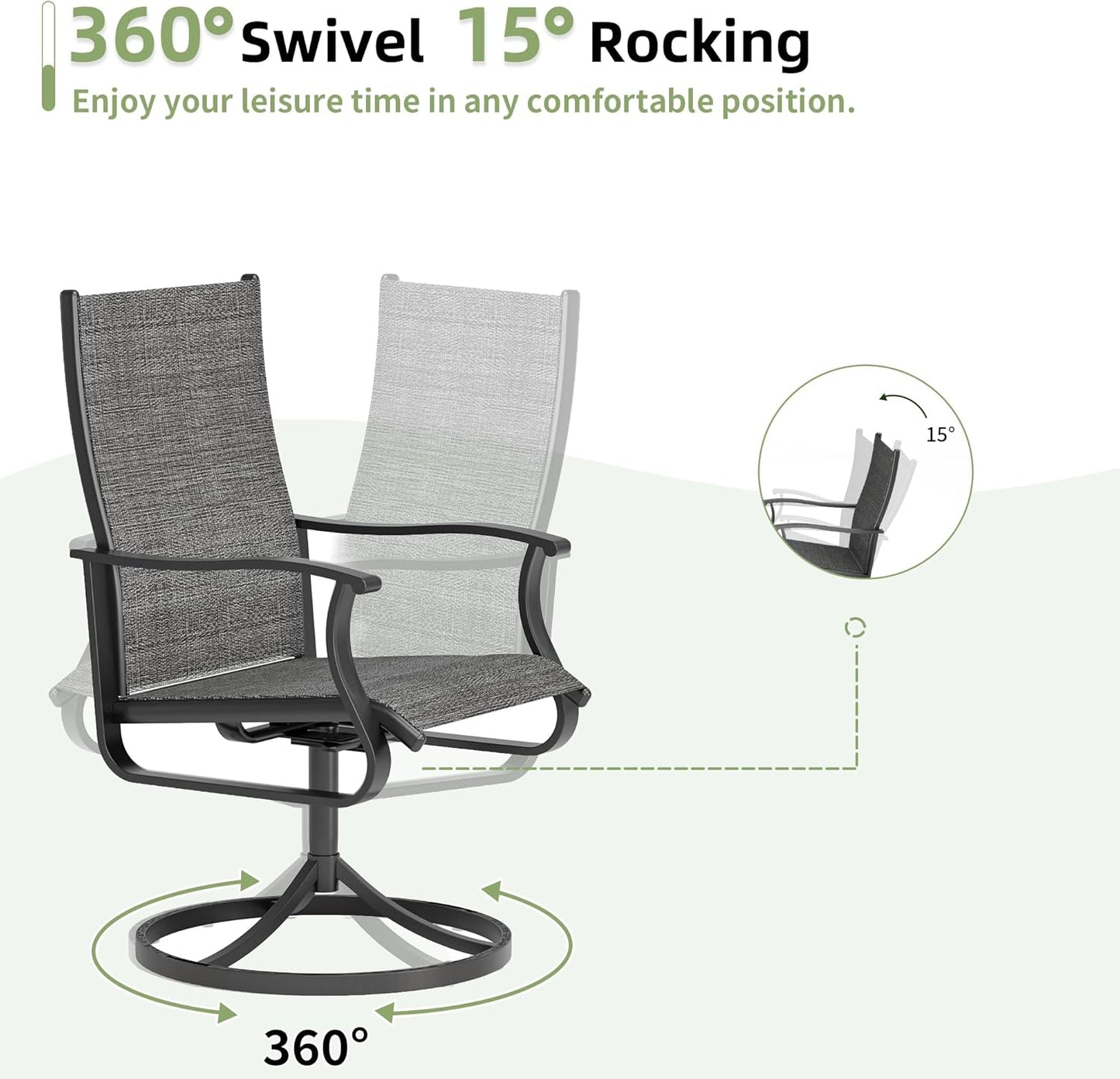 Amopatio Outdoor Patio Swivel Dining Chairs Set of 6, 360° Swivel Outdoor Chairs, All Weather Outdoor Swivel Chairs with Textilene Mesh and Rust-Proof Steel Frame, for Backyard, Porch, Dark Gray