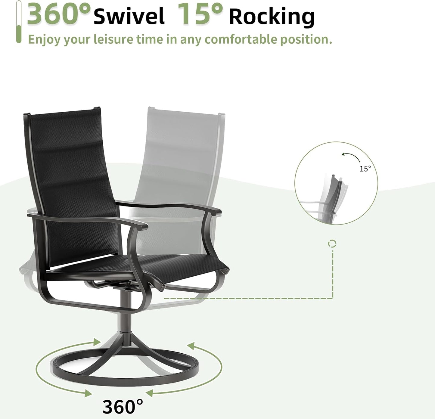 Amopatio Outdoor Patio Swivel Dining Chairs Set of 6, 360° Swivel Patio Chairs, All Weather Outdoor Swivel Chairs with Textilene Mesh and Rust-Proof Steel Frame, for Backyard & Porch, Black