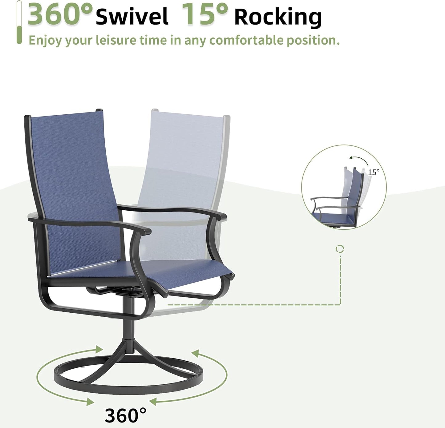Amopatio Outdoor Patio Swivel Dining Chairs Set of 6, 360° Swivel Outdoor Chairs, All Weather Outdoor Swivel Chairs with Textilene Mesh and Rust-Proof Steel Frame, for Backyard & Porch, Navy Blue