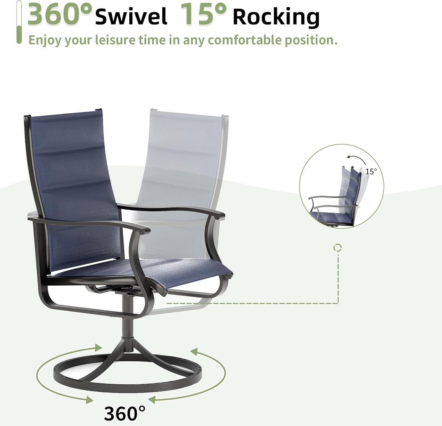 Amopatio Outdoor Patio Swivel Dining Chairs Set of 8, 360° Swivel Patio Chairs, All Weather Outdoor Swivel Chairs with Textilene Mesh and Rust-Proof Steel Frame, for Backyard & Porch, Navy Blue