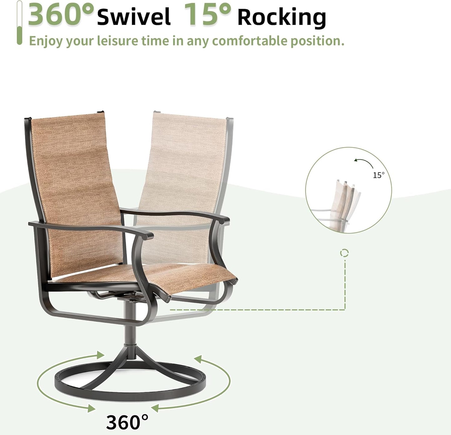 Amopatio Outdoor Patio Swivel Dining Chairs Set of 2, 360° Swivel Patio Chairs, All Weather Outdoor Swivel Chairs with Textilene Mesh and Rust-Proof Steel Frame, for Backyard & Porch, Brown