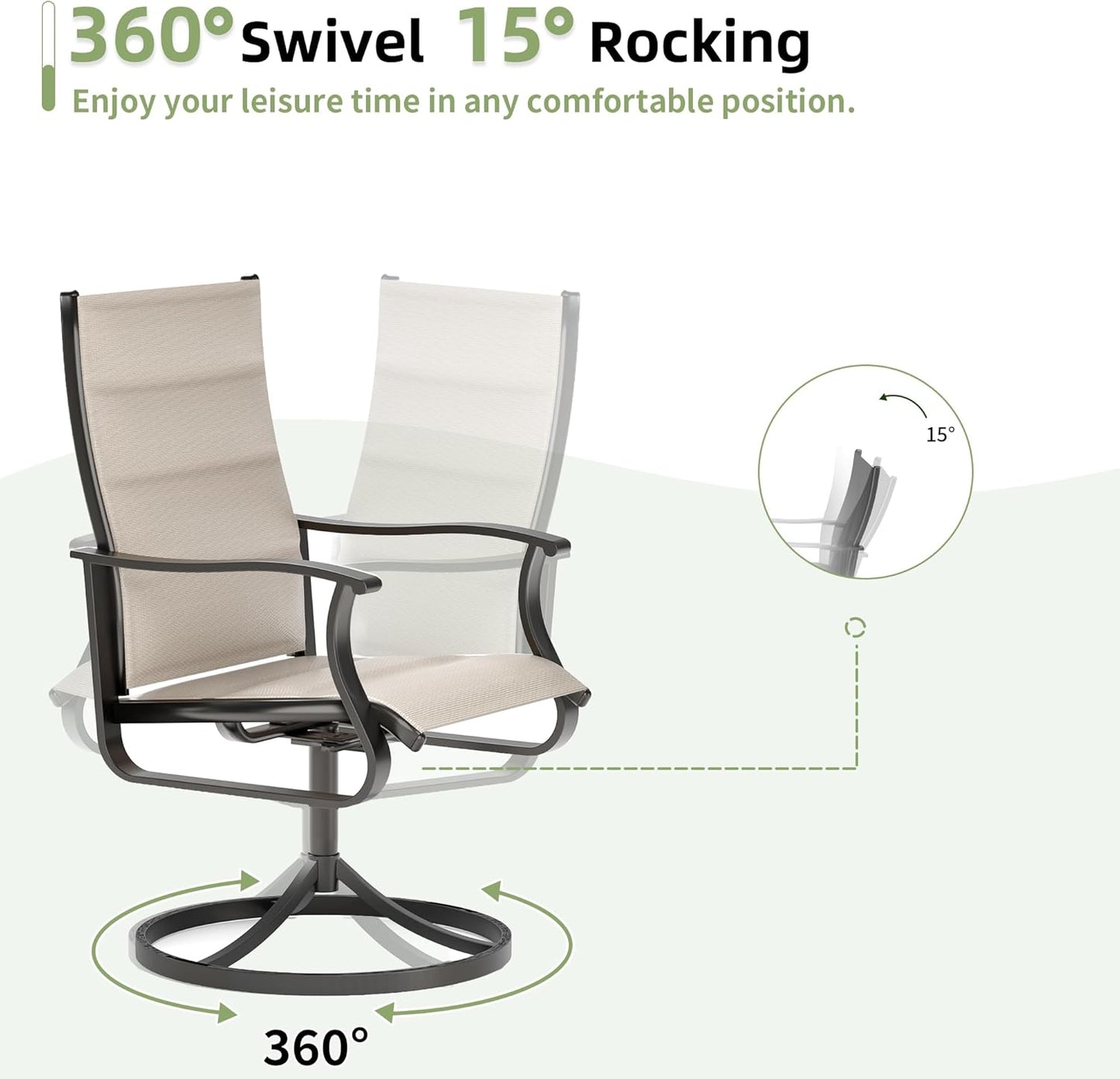 Amopatio Outdoor Patio Swivel Dining Chairs Set of 8, 360° Swivel Patio Chairs, All Weather Outdoor Swivel Chairs with Textilene Mesh and Rust-Proof Steel Frame, for Backyard & Porch, Beige