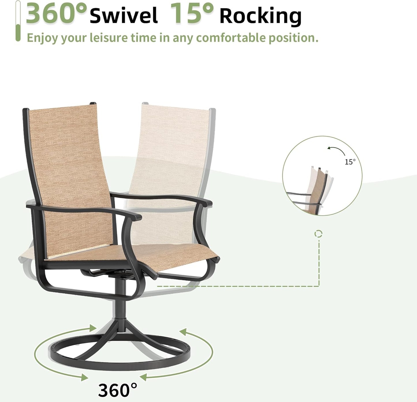 Amopatio Outdoor Patio Swivel Dining Chairs Set of 6, 360° Swivel Outdoor Chairs, All Weather Outdoor Swivel Chairs with Textilene Mesh and Rust-Proof Steel Frame, for Backyard, Garden & Porch,Brown