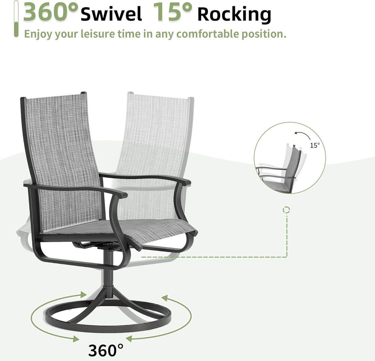 Amopatio Outdoor Patio Swivel Dining Chairs Set of 2, 360° Swivel Outdoor Chairs, All Weather Outdoor Swivel Chairs with Textilene Mesh and Rust-Proof Steel Frame, for Backyard & Porch,Grayish White