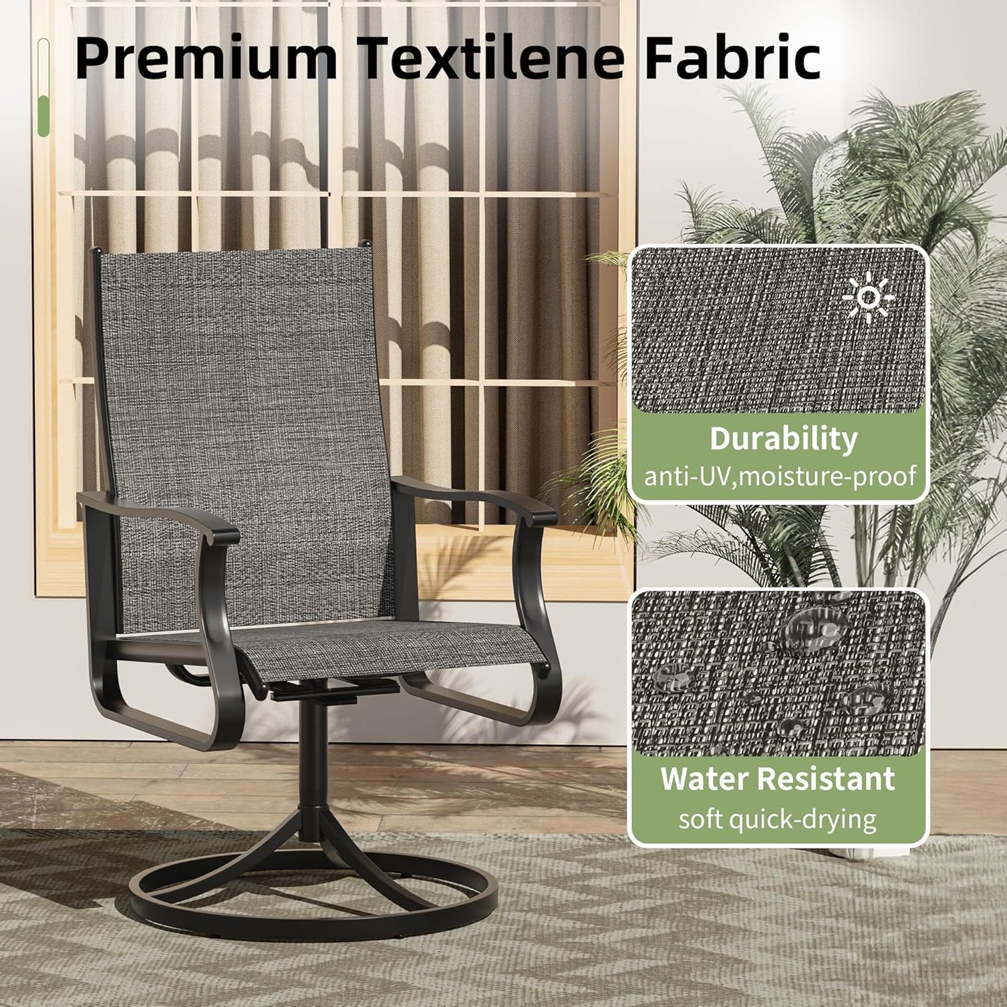 Amopatio Outdoor Patio Swivel Dining Chairs Set of 8, 360° Swivel Outdoor Chairs, All Weather Outdoor Swivel Chairs with Textilene Mesh and Rust-Proof Steel Frame, for Backyard, Porch, Dark Gray