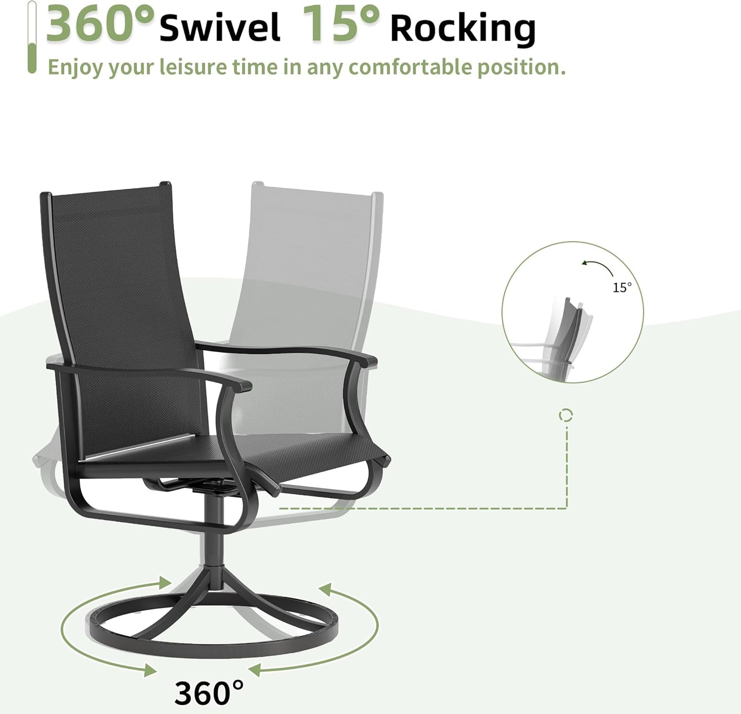 Amopatio Outdoor Patio Swivel Dining Chairs Set of 6, 360° Swivel Outdoor Chairs, All Weather Outdoor Swivel Chairs with Textilene Mesh and Rust-Proof Steel Frame, for Backyard, Garden & Porch, Black