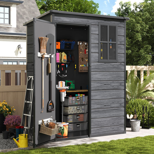 Amopatio Outdoor Storage Shed with Floor,5x3 FT Lockable Plastic Tool Shed with Ventilation,Waterproof Resin Garden Sheds for Backyard,Patio,Lawn and Bike Dark Grey
