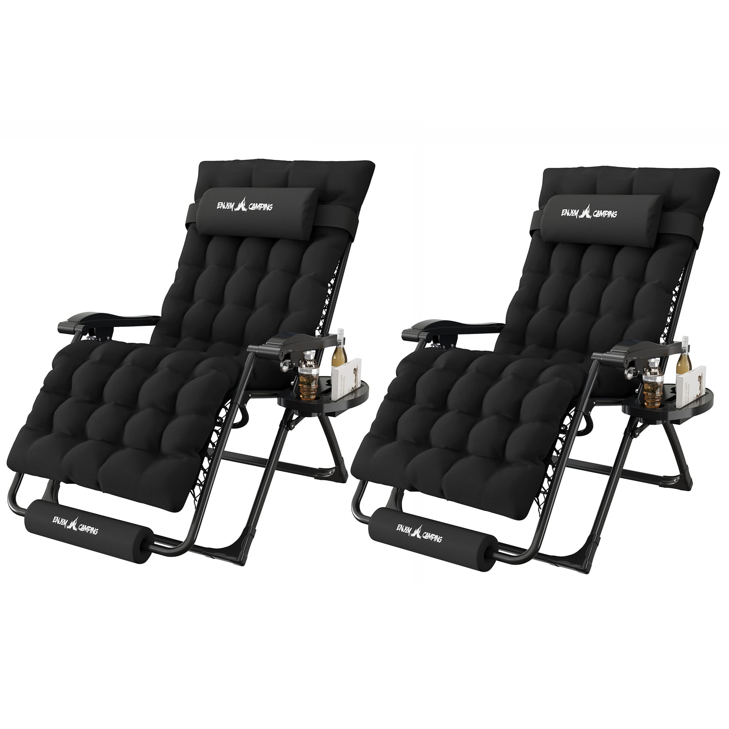 Amopatio Oversized Zero Gravity Chair Set of 2, 29''W Reclining Camping Lounge Chair Upgraded Lock and Footrest, Cup Holder, Removable Cushion & Headrest Folding Patio Recliner for Indoor Outdoor