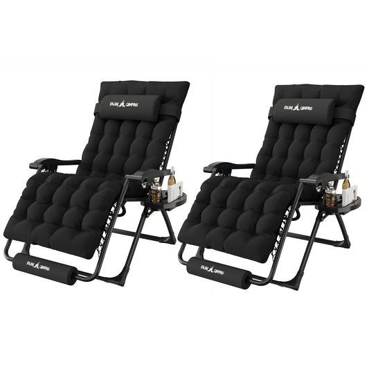 Amopatio Oversized Zero Gravity Chair Set of 2, 29''W Reclining Camping Lounge Chair Upgraded Lock and Footrest, Cup Holder, Removable Cushion & Headrest Folding Patio Recliner for Indoor Outdoor