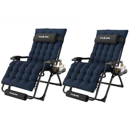 Amopatio Oversized Zero Gravity Chairs Set of 2, 29''W Reclining Camping Lounge Chair Upgraded Lock and Footrest, Cup Holder, Removable Cushion & Headrest Folding Patio Recliner for Relexing