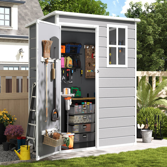Amopatio Outdoor Storage Shed with Floor,5x3 FT Lockable Plastic Tool Shed with Ventilation,Waterproof Resin Garden Sheds for Backyard,Patio,Lawn and Bike Grey