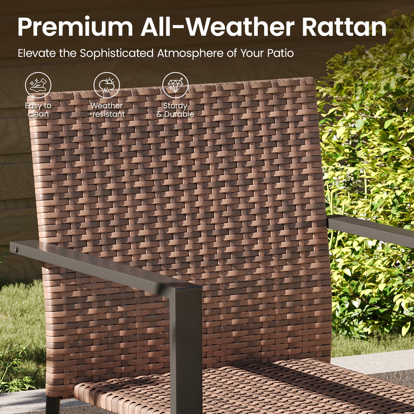 Amopatio Stackable Wicker Chairs, Patio Dining Chairs Set of 4, All-Weather Breathable Outdoor Dining Chair, Steel Frame, Armchair w/Armrests, for Garden, Porch, Deck, Poolside, Fire Pit, Brown