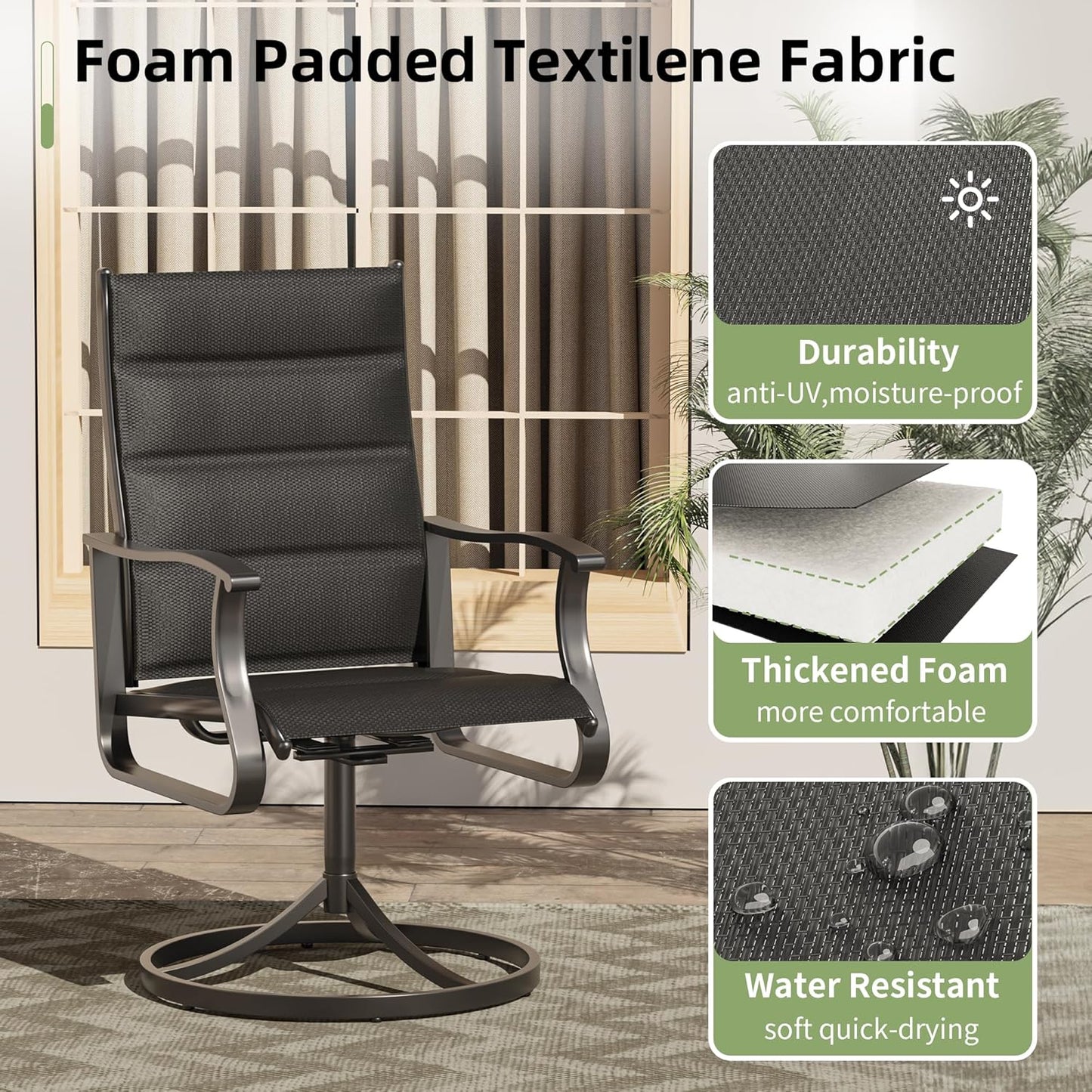 Amopatio Outdoor Patio Swivel Dining Chairs Set of 6, 360° Swivel Patio Chairs, All Weather Outdoor Swivel Chairs with Textilene Mesh and Rust-Proof Steel Frame, for Backyard & Porch, Black