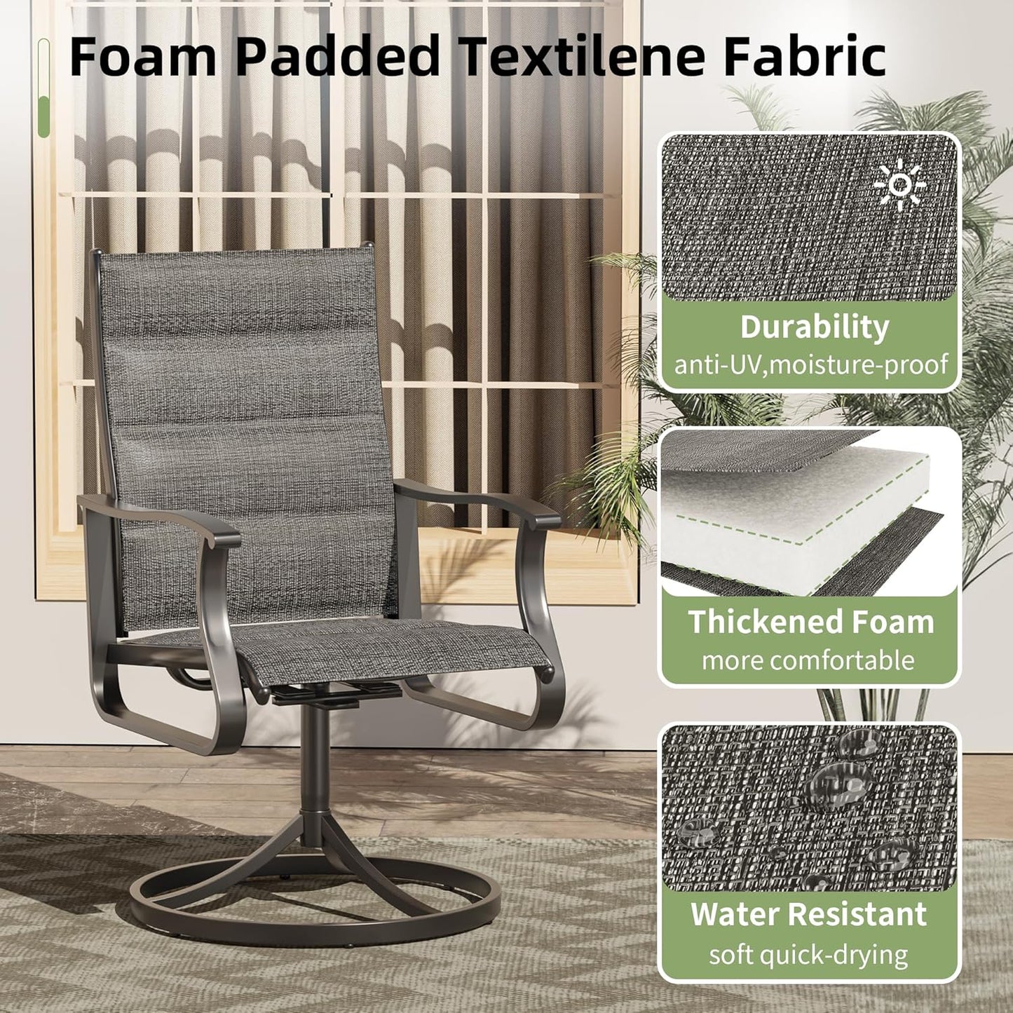 Amopatio Outdoor Patio Swivel Dining Chairs Set of 6, 360° Swivel Patio Chairs, All Weather Outdoor Swivel Chairs with Textilene Mesh and Rust-Proof Steel Frame, for Backyard & Porch, Dark Gray