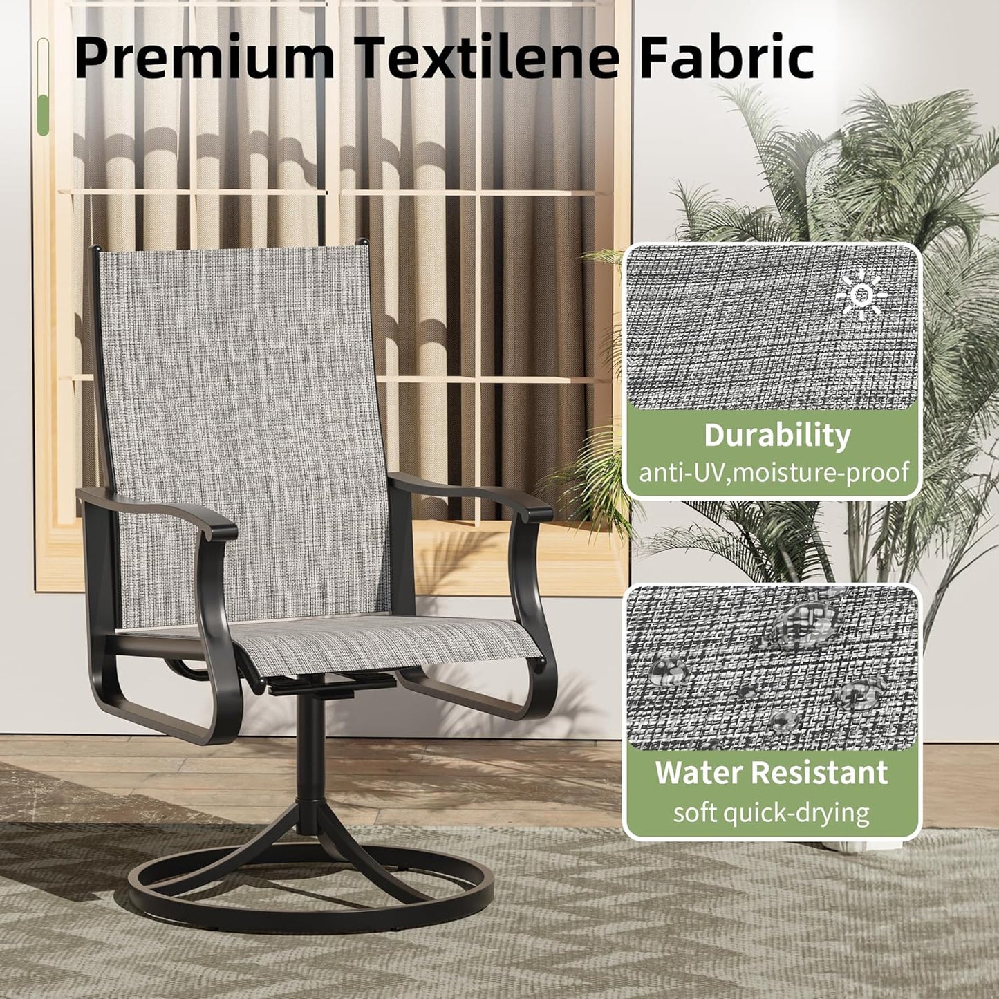 Amopatio Outdoor Patio Swivel Dining Chairs Set of 2, 360° Swivel Outdoor Chairs, All Weather Outdoor Swivel Chairs with Textilene Mesh and Rust-Proof Steel Frame, for Backyard & Porch,Grayish White
