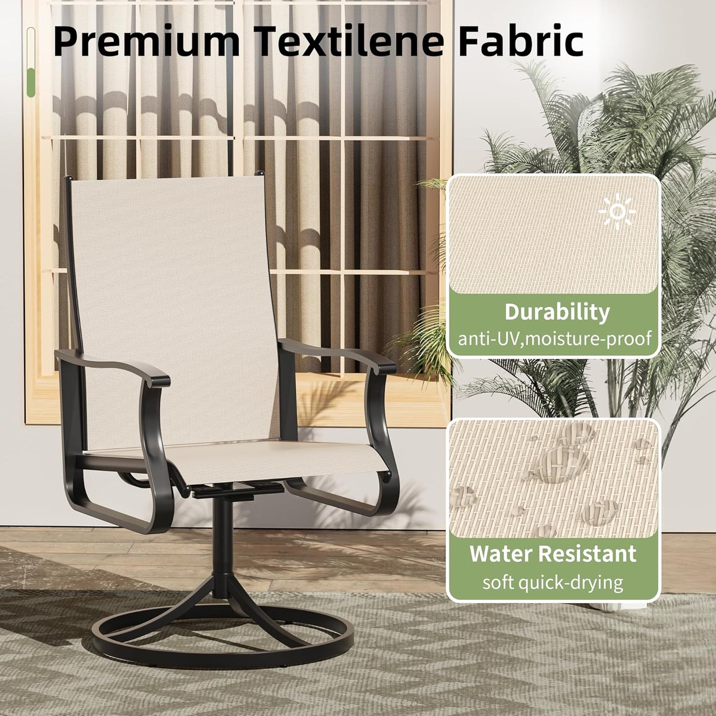 Amopatio Outdoor Patio Swivel Dining Chairs Set of 6, 360° Swivel Outdoor Chairs, All Weather Outdoor Swivel Chairs with Textilene Mesh and Rust-Proof Steel Frame, for Backyard, Garden & Porch, Beige