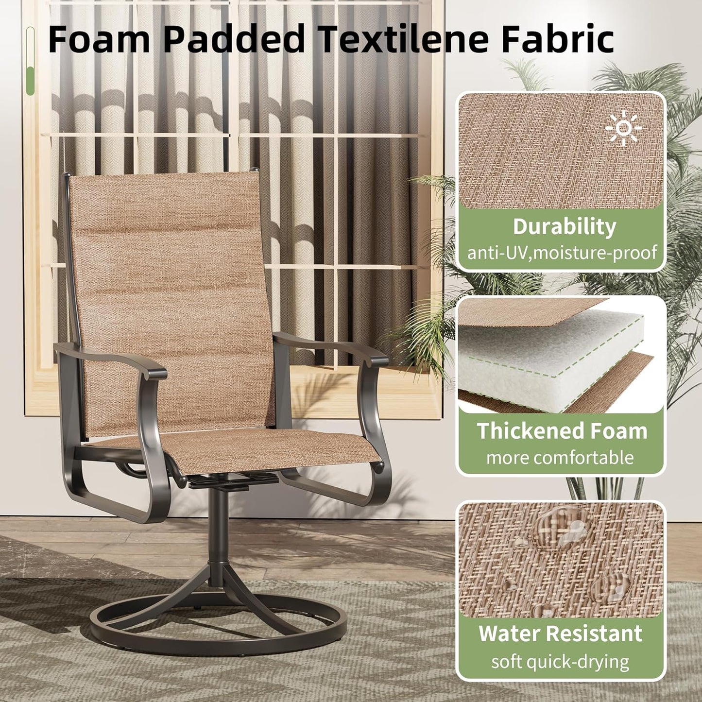 Amopatio Outdoor Patio Swivel Dining Chairs Set of 4, 360° Swivel Patio Chairs, All Weather Outdoor Swivel Chairs with Textilene Mesh and Rust-Proof Steel Frame, for Backyard & Porch, Brown