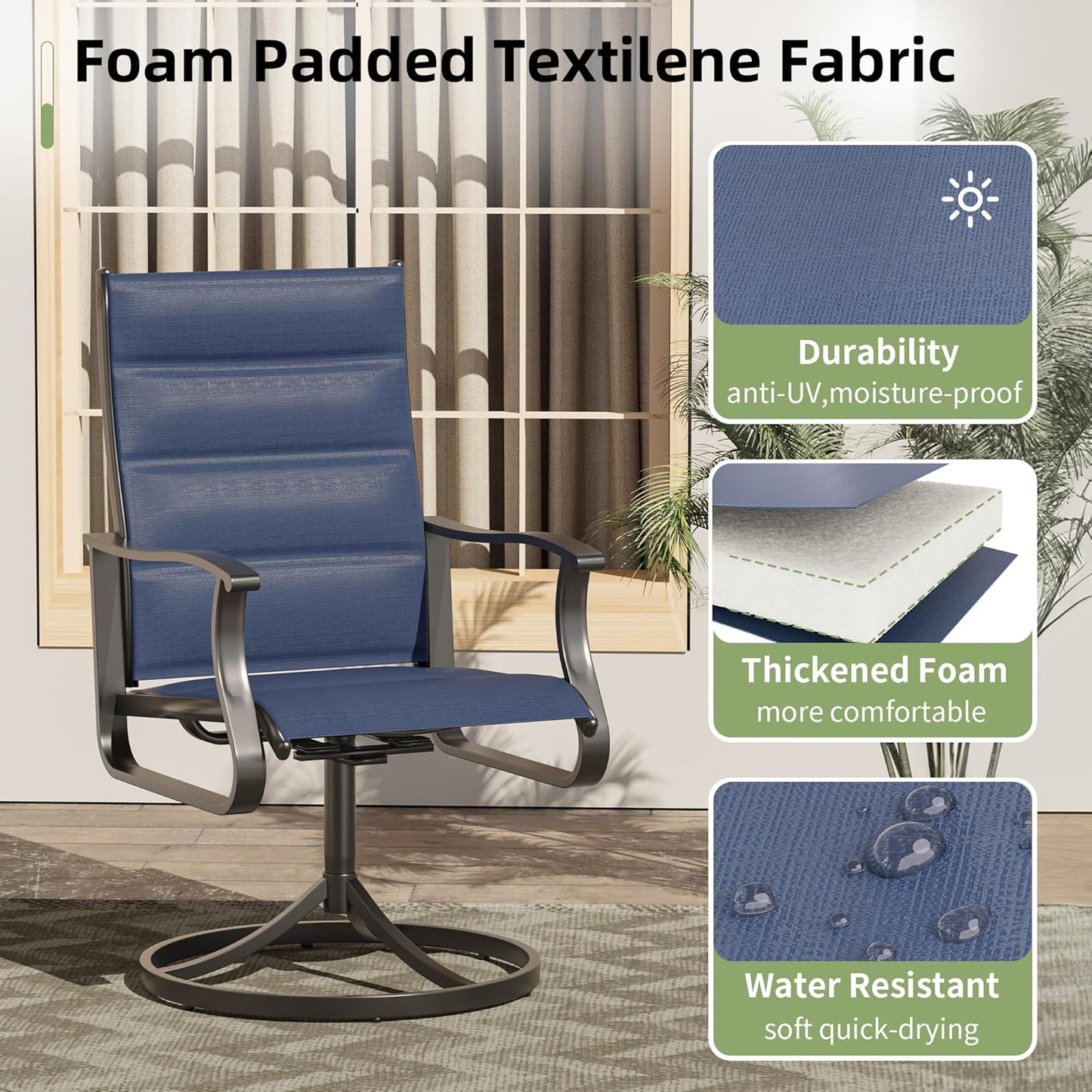 Amopatio Outdoor Patio Swivel Dining Chairs Set of 8, 360° Swivel Patio Chairs, All Weather Outdoor Swivel Chairs with Textilene Mesh and Rust-Proof Steel Frame, for Backyard & Porch, Navy Blue