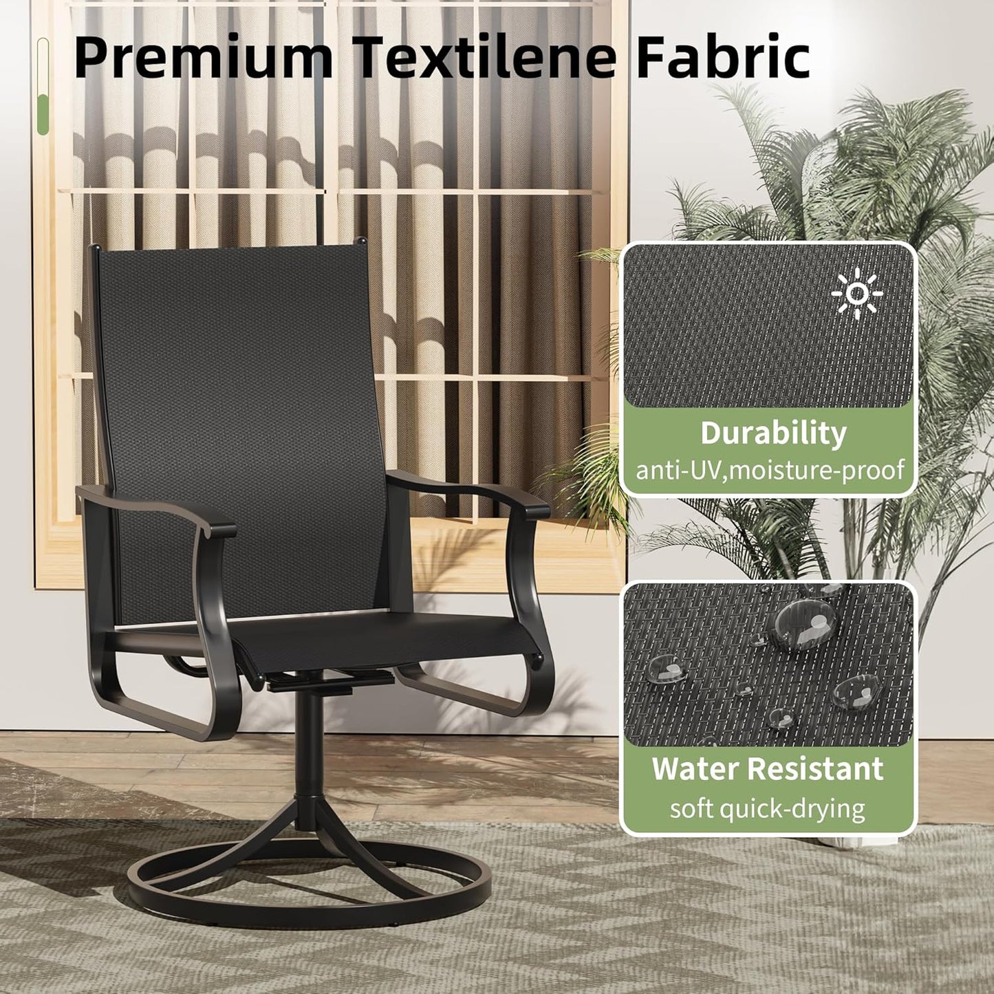 Amopatio Outdoor Patio Swivel Dining Chairs Set of 6, 360° Swivel Outdoor Chairs, All Weather Outdoor Swivel Chairs with Textilene Mesh and Rust-Proof Steel Frame, for Backyard, Garden & Porch, Black