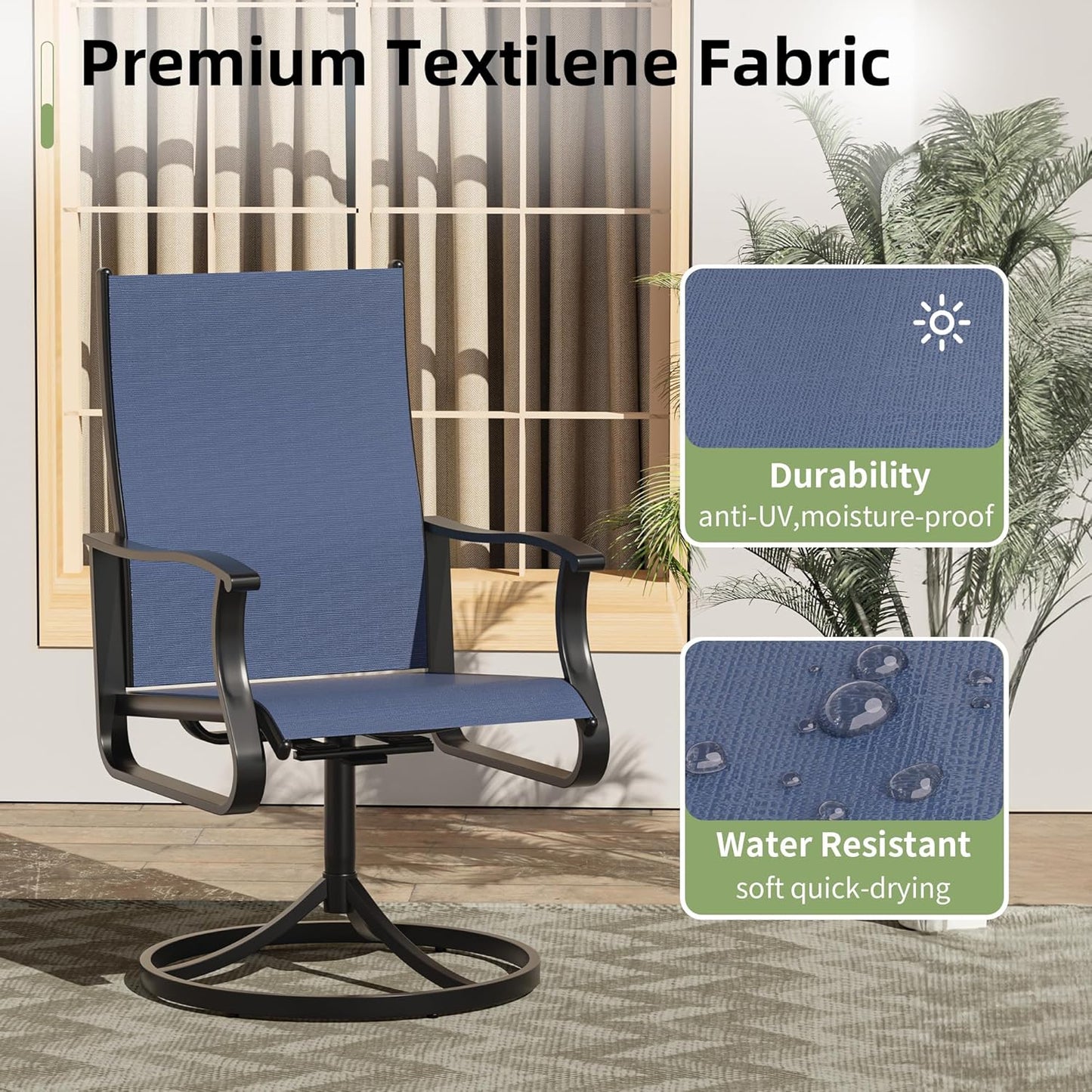 Amopatio Outdoor Patio Swivel Dining Chairs Set of 6, 360° Swivel Outdoor Chairs, All Weather Outdoor Swivel Chairs with Textilene Mesh and Rust-Proof Steel Frame, for Backyard & Porch, Navy Blue