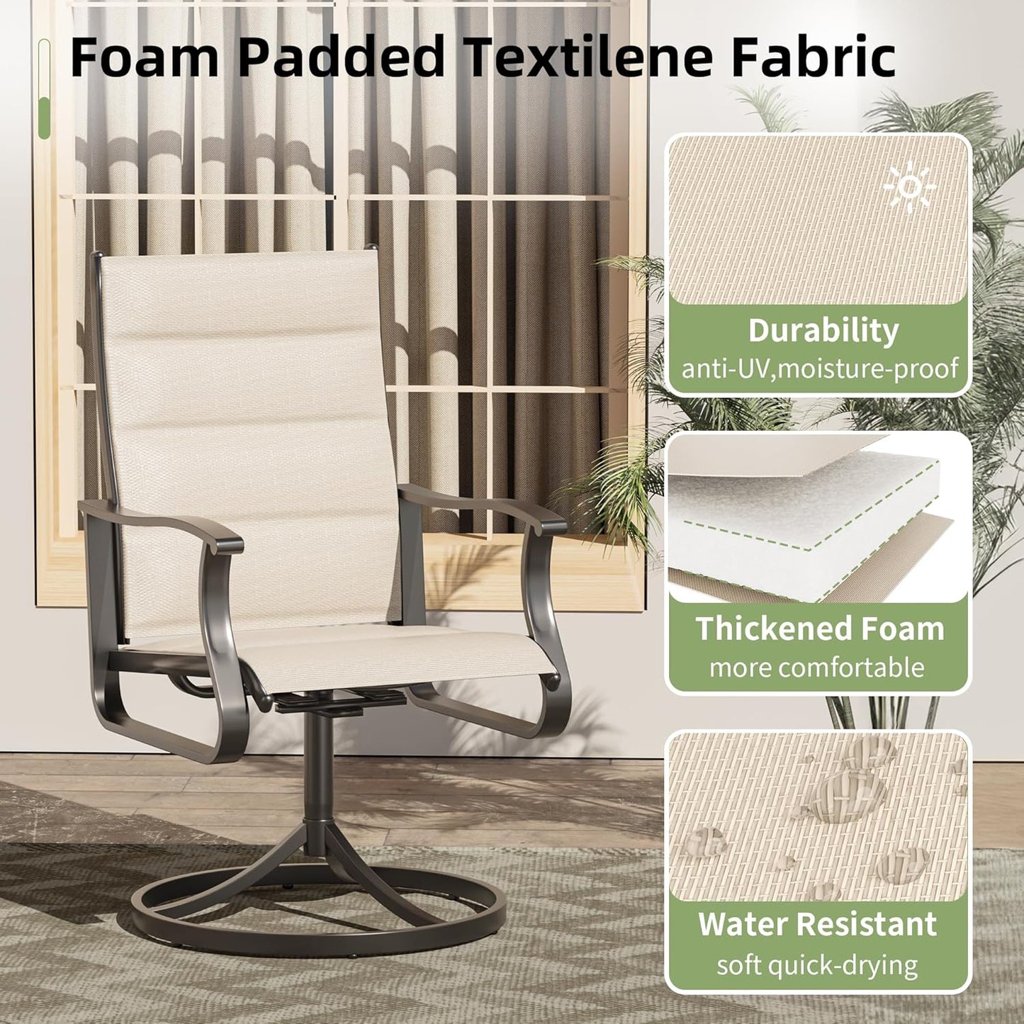 Amopatio Outdoor Patio Swivel Dining Chairs Set of 4, 360° Swivel Patio Chairs, All Weather Outdoor Swivel Chairs with Textilene Mesh and Rust-Proof Steel Frame, for Backyard & Porch, Beige
