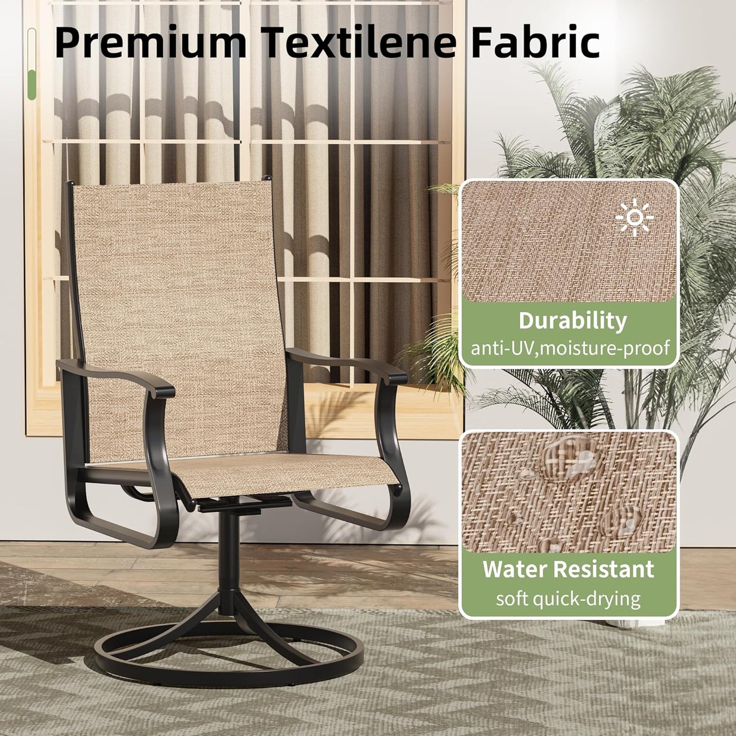 Amopatio Outdoor Patio Swivel Dining Chairs Set of 2, 360° Swivel Outdoor Chairs, All Weather Outdoor Swivel Chairs with Textilene Mesh and Rust-Proof Steel Frame, for Backyard, Garden & Porch,Brown