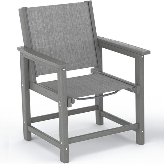 HDPE Patio Dining Chair with Armrests - Textilene Outdoor Chair with Wide Seat for Poolside, All Weather UV Resistant Heavy Duty Patio Chair for Backyard Balcony & Deck(Gray)