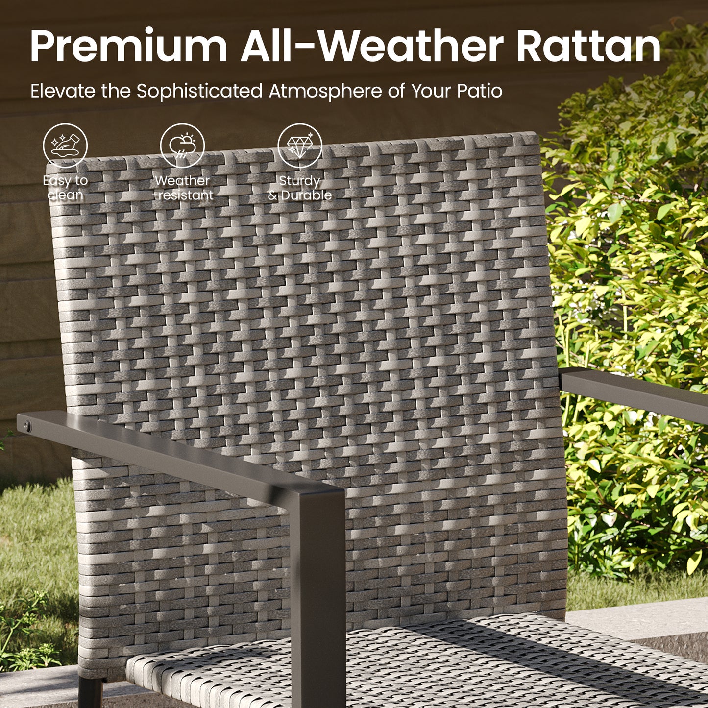 Amopatio Stackable Wicker Chairs, Patio Dining Chairs Set of 4, All-Weather Breathable Outdoor Dining Chair, Steel Frame, Armchair w/Armrests, for Garden, Porch, Deck, Poolside, Fire Pit, Gray