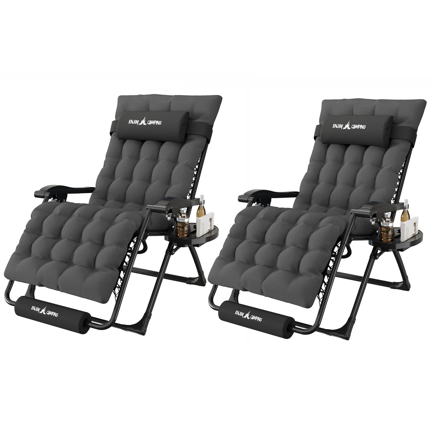 Amopatio Oversized Zero Gravity Chair Set of 2, 29in Reclining Camping Lounge Chair Upgraded Lock and Footrest, Folding Patio Recliner with Cup Holder, Removable Cushion & Headrest