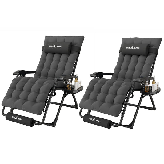 Amopatio Oversized Zero Gravity Chair Set of 2, 29in Reclining Camping Lounge Chair Upgraded Lock and Footrest, Folding Patio Recliner with Cup Holder, Removable Cushion & Headrest