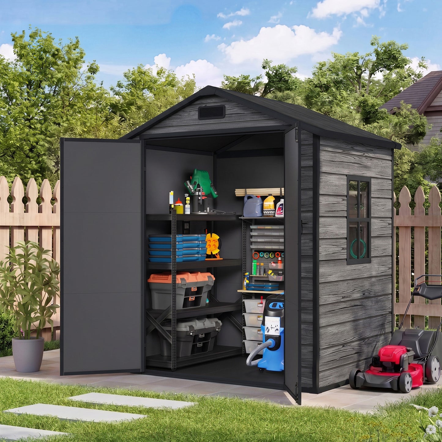 Amopatio 6x4 FT Outdoor Storage Shed with Floor, Dark Grey