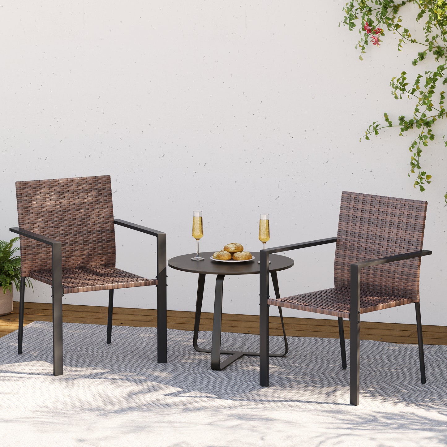 Amopatio Stackable Wicker Chairs, Patio Dining Chairs Set of 4, All-Weather Breathable Outdoor Dining Chair, Steel Frame, Armchair w/Armrests, for Garden, Porch, Deck, Poolside, Fire Pit, Brown